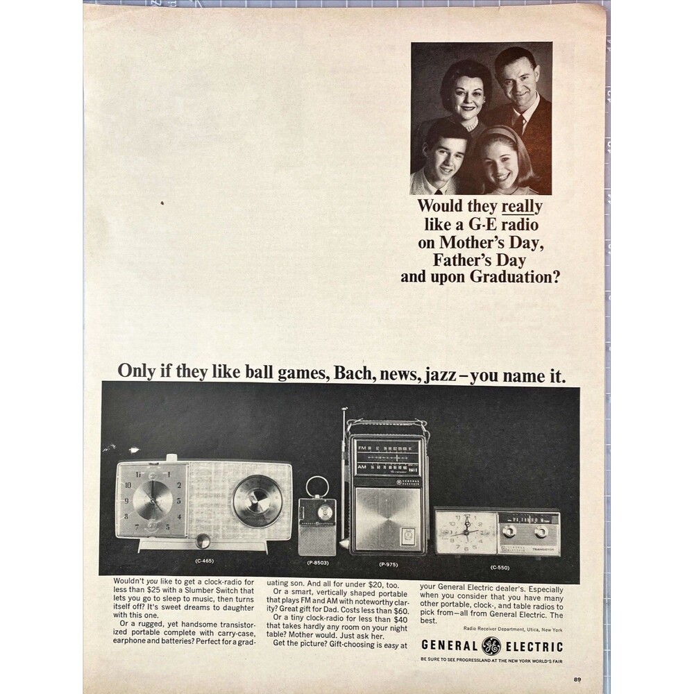 General Electric Clock Radios "General Electric-The Best" Vintage Print Ad 1964